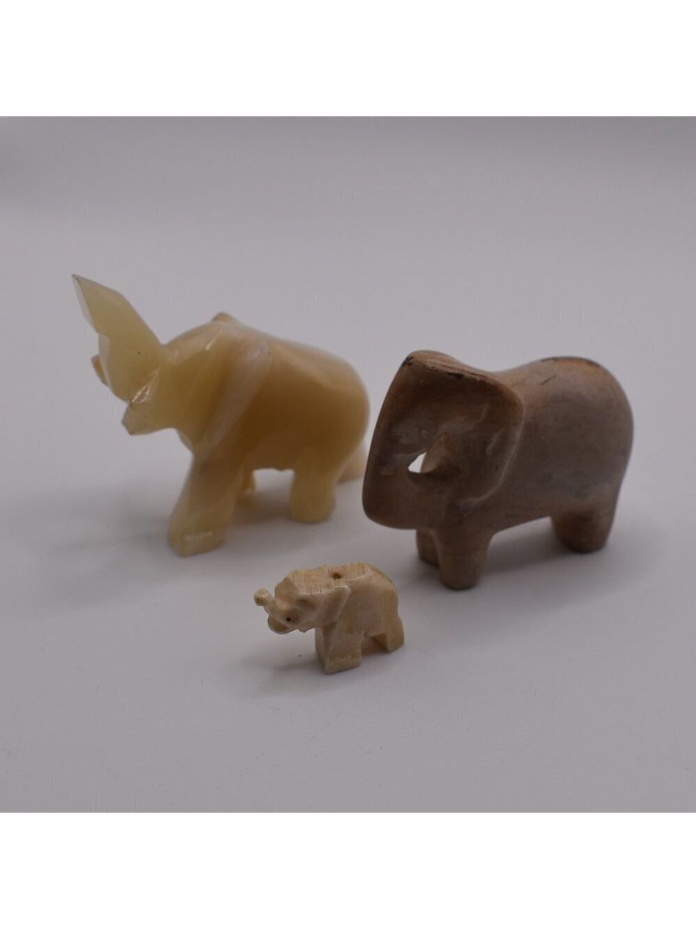 3 Elephants Made of Various Stone